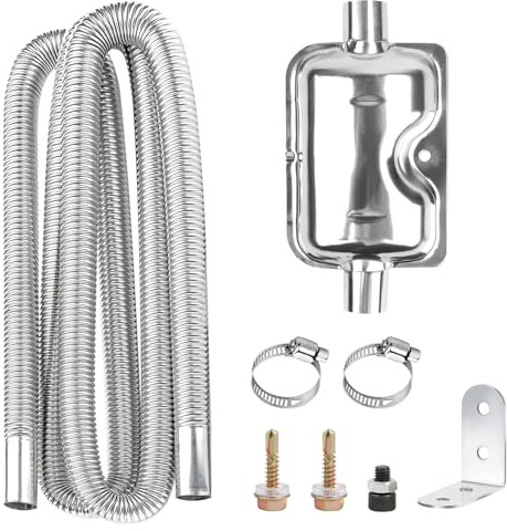 Abgasschlauch für Stromerzeuger, 200cm Abgasrohr Standheizung, Auto Edelstahl Abgasrohr und Schalldämpfer, mit Zwei Edelstahlklammern, Auspuffrohr Metallschlauch für Luft Dieselheizung