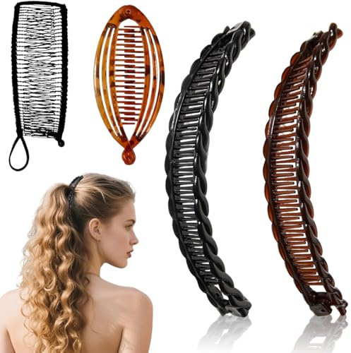 EJRUP 4 Stück Vintage Fischschwanz Haarspange,Banana Clip Dickes Haar, Französische Bananen Klammer,Dekorative Haarschmuck-Spangen für langes Haar,für Damen und Mädchen
