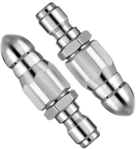 Powerful Pipe Cleaning and Unclogging Nozzle Kit 2pcs Stainless Steel Sewer Jetter Nozzle for 1/4 Quick Connector 5000 PSI High Pressure Drain Washer Jet for Household Pipe and Hose Cleaning Tool
