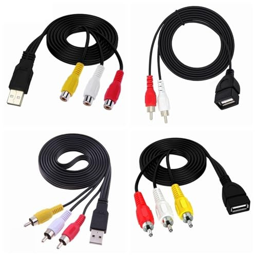 LPIQSPLK Adaptateur USB mâle femelle vers 3 RCA femelle, convertisseur Audio, câble AV vidéo, câble USB vers 2 RCA for HDTV, cordon de télévision(0.2M,USB Male 3RCA Male)