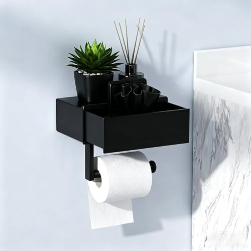 Shuqio Schwarzer Toilettenpapierhalter Ohne Bohren mit Feuchttücherbox | Ablage & Schublade, Kunststoff & Edelstahl, Aufbewahrung, Wandmontage