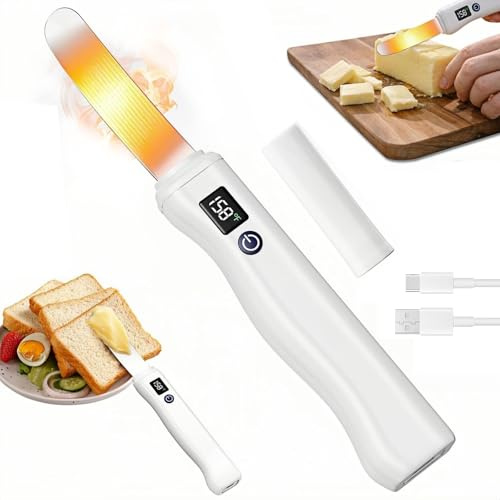 Heated Butter Knife, Fast Heating Butter Spreader with 2 Temperature Settings (131°F & 158°F), USB-C Rechargeable Stainless Steel Electric Butters Warmer Perfect for Kitchen, Restaurant, Picnic & Part