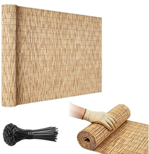 Brise Vue en Roseau Naturel pour Balcon Extérieur 100/120/130/150/180 cm Canisse Bambou avec Attaches pour Terrasse Pergola Rouleau de Clôture Intimité Pare Soleil Coupe Vent(Blanc,H90xL350cm)