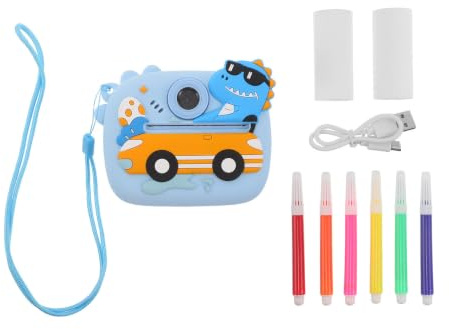 jojofuny Appareil Photo Numérique à Impression Instantanée pour Garçon et Filles avec Double Objectif HD, Écran IPS 2,4 Pouces, Zoom 8X, Coque Dinosaure et Accessoires pour Présents