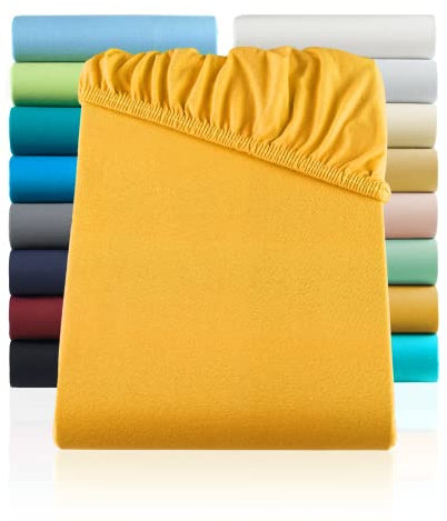 SHC by BaSaTex Jersey Spannbettlaken Bettlaken | Spannbetttuch Spannleintuch für Wasserbetten & Boxspringbetten aus 100% Baumwolle | 200x220 Farbe Gold Gelb