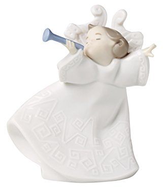 NAO Brass Melody. Decorative Figurine of a Guardian Angel in Gloss Porcelain. Religious Ornamental Sculpture of a Little Angel in White and Pastel Tones for Home Decoration