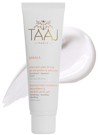 TAAJ | Soin Regard Éclat - KERALA | Gel Anti-Poches & Anti-Cernes | Atténue les marques liées à la Fatigue & Stress | Riche en actifs Régénérants | Lisse le contour de l’oeil| Aloe Vera | 30 ml