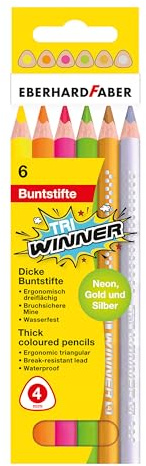 Eberhard Faber 518306 - Buntstifte Set TRI Winner, 6 Farbstifte in Neon Farben, bruchsicher