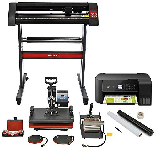 MonsterShop PixMax Kombi 5in1 Schwingpresse T-Shirtpresse Hitzepresse Transferpresse Tassenpresse Mützenpresse Tellerpresse inkl. PixmaxSchneideplotter Folienplotter Plotter Sublimations Drucker
