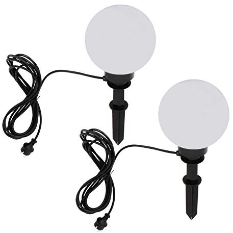 Trango 2er Set 200 Gartenkugel Leuchte IP44 Kugelleuchte 20cm ? in Weiß *GARDEN* mit je 5m Kabel & je E27 Fassung geeignet für LED Lampe Kugellampe Gartenleuchte Außenlampe ohne Leuchtmittel