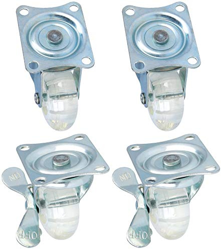 com-four® 4x Lenkrollen mit Schwenklager für Möbel, transparente | 2 Rollen mit Bremse - Industrierollen
