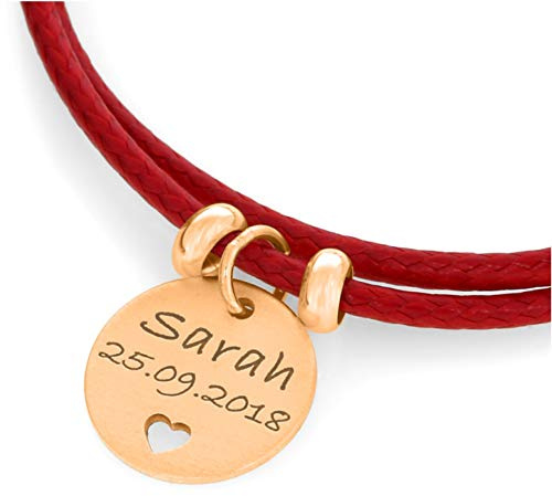 Silberarmband roségold Gravur rotes Armband mit Namen Herz Namensarmband Geburt Geschenk Mama Mutter Freundschafts Band Größe | HANDMADE IN GERMANY
