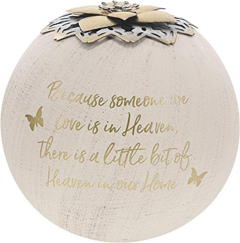 Pavilion Gift Company Round 5 Inch Tealight Candle Holder Because Someone We Love, Little Bit of Heaven in Our Home, 5.5 Inch Gold