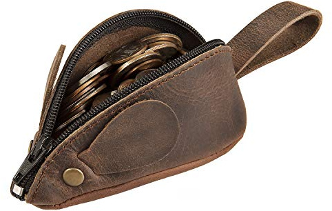 Rustic Leather Mouse Coin Purse Change Pouch Holder Cute Design YKK Zipper Handmade By Nabob Leather (Rustic Brown)