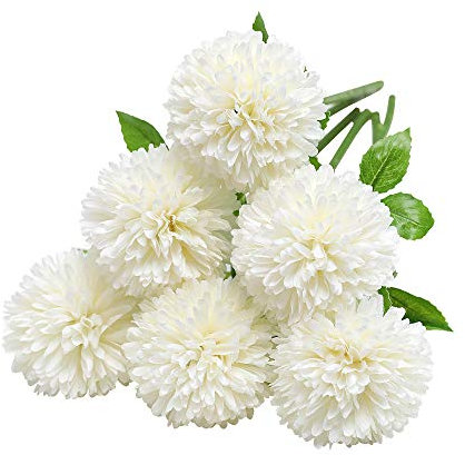 Tifuly Artificial Hydrangea Flowers, 6 Pcs Silk Chrysanthemum Small Ball Flowers for Home Garden Party Office Decoration Bridal Wedding Bouquets Floral Arrangement(White)