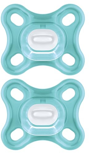 MAM Comfort Soothers | 0-3 Months | 2 Pack | Newborn Dummies | Comes in Dummy Steriliser Case | Sustainable Materials | Baby Accessories for Newborn | Blue(Various Designs)