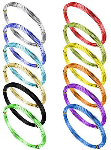 PERFETSELL 12 Rolls Coloured Wire 0.8mm/ 20 Gauge Aluminum Craft Wire Multi-Colored Flexible Metal Wires Tarnish Resistant Wires Wrapping Beading Thread Cord for Craft Jewellery Making DIY, 16.4 Feet