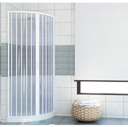 Cabina de ducha de PVC 80 x 80 cm modelo Roxana semicircular paneles semitransparentes con apertura de fuelle central reducible