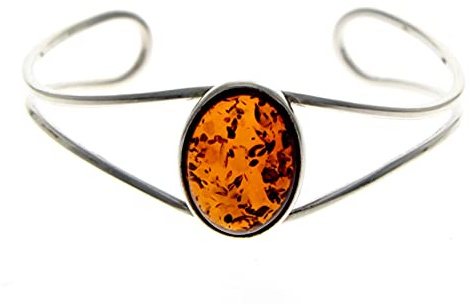 Vacker designer 925 sterlingsilver justerbart armring set med baltisk bärnsten – GL532 e sterlingsilver, colore: Konjak, cod. GL532