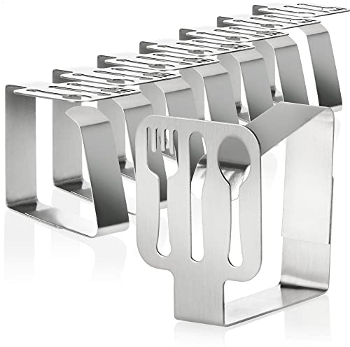 com-four® 8X Premium Tischtuchklammern aus Edelstahl, Tuchhalter | Tischklammern für innen und außen mit Dekor - moderne Tischklemmen - Metallspangen