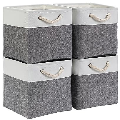 Mangata Aufbewahrungsbox Stoff 25x25x25 cm, aufbewahrungskorb Grau Weiß, Korbe Stoff in Würfel für Schrank, Regal, und Kleidung (Faltbare, 4er Pack)