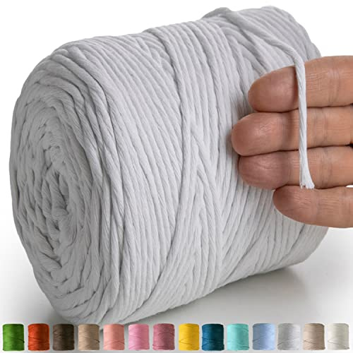 MeriWoolArt® Naturligt Bomullstråd 4mm, 225m Väldigt Mjuk Garn Bomull Återvunnet och Viskos, Bomullsrep för Drömfångare, Macrame Vägghängande, Makramé Gobeläng, Boho Fjädrar, fler DIY Boho Dekoration