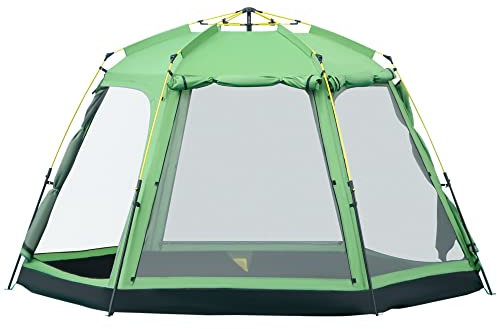 Outsunny 6 Person Pop Up Camping Tent, 2-Tier Design Backpacking Tent with 4 Windows 2 Doors Portable Carry Bag for Fishing Hiking, Green