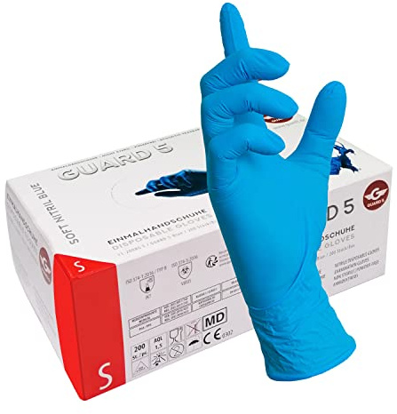 GUARD 5-200 STK Box - blaue Nitril Einweghandschuhe (Gr.7/S) in Spenderbox - Einmalhandschuhe, Untersuchungshandschuhe, Nitril Handschuhe, puderfrei, ohne Latex