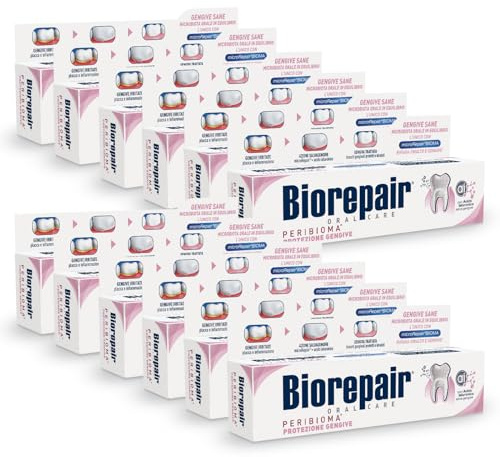 Biorepair, Zahnpasta Zahnfleischschutz Peribiom, 12 Packungen à 60 ml, bekämpft und beugt Zahnfleischproblemen vor, mit Probiotika, feuchtigkeitsspendende Hyaluronsäure, Calendula und Spirulina,