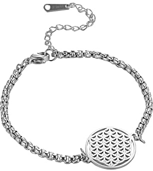 SIPURIS Bracelet pour femme - Fleur de vie - Arbre de vie - Bracelet à maillons en acier inoxydable - Géométrique - Cadeau pour homme - Sans pierre précieuse, One Size, Coton Acier inoxydable Pierre