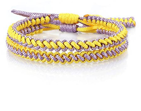 2 Stück/Set Bohemia Damen Armband bunte Schnur gewebte Glücksseil Armbänder Armreifen mehrlagiges Wickelarmband Paar Schmuck Geschenk - Gelb Lila