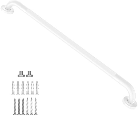 White Shower Grab Bar w/Anti-Slip Knurled Grip 36 Inch, Zepolu Stainless Steel Bathroom Handicap Grab Bars, Safety Bar Balanced Handrail, Handicap Injury Elderly Senior Assist Support Shower Handle | Anti-Slip Grip, 1.25 Diameter, Stainless Steel Bathroom Assist Handle, Handicap Support Bar for Bathtub Toilet, Wall Mounted