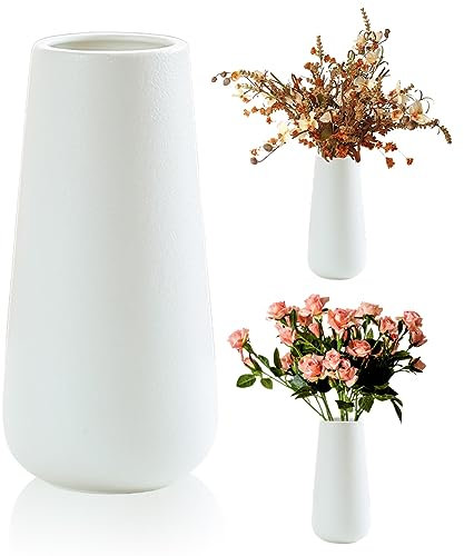 Gohytal Vase Weiß 20 cm Hoch - Vasen für Pampasgras, Trocken- und Frische Blumen, Keramik Vase für Dekoration im Wohnzimmer, Schlafzimmer, auf dem Tisch oder im Büro, Boho Nordic Stil Blumenvasen