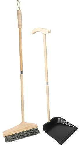 Yardwe Balai et Pelle à Poussière en Bois Léger Manche Long et Acier Inoxydable, Facile à Utiliser pour Nettoyage des Halls et Trottoirs
