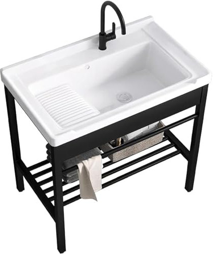 GBHJJ Lavandino da Incasso per Lavanderia, lavabo da Lavanderia con ASSE per Lavare, con Tubi dell'Acqua, Viti di Montaggio, Adatto per Balcone, Giardino, Lavanderia, Garage, Bagno,81x48x83cm
