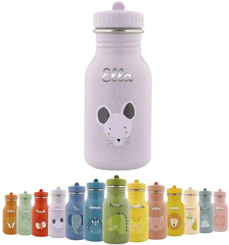Trixie Baby Personalisierte Maus Kindertrinkflasche (350ml) aus rostfreiem Edelstahl mit Namen für Mädchen und Jungen - Auslaufsicher & kinderfreundlich