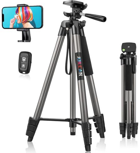 JOILCAN Phone Tripod, 63 Tripod for iPhone with Wireless Remote Shutter, Aluminum Extendable Mobile Phone Stand with Holder, Lightweight Travel Tripods for Smartphone/DSLR/Camera, Gray