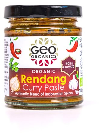 Geo Organics Rendang Curry Paste 180g (Pack of 1) Serves 4 | Organic Indonesian Curry Paste | Vegan-Friendly Organic Curry Paste | Authentic Recipe Vegan Curry | Indonesian food