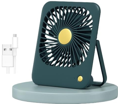 Ventilador de escritorio pequeño portátil con batería USB, recargable, 3 velocidades, 2000 mAh, ventilador de viaje recargable con máximo 24 horas de trabajo silencioso, mini ventilador de mesa