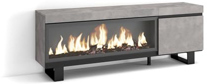 Skraut Home | TV-Schrank, Lowboard | für Wohnzimmer und Esszimmer | 160 | Für TV-Geräte bis zu 65 | Elektrokamin XXL | Industriedesign | Moderner Stil | Zement