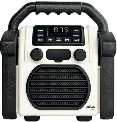 BR 230 BT, Baustellenradio Bluetooth - Neongelb/Offwhite - Silva Schneider - Digitales PPL Radio, 100 Watt, IP55 Staub- & Wasserdicht, 4000 mAh Akku, USB-Ladefunktion, Taschenlampe & Alarm