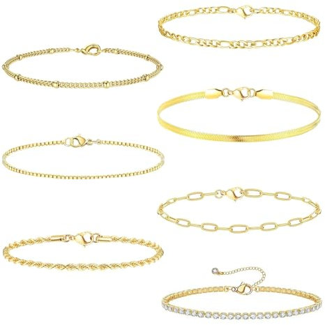 Carreneu Gold Armband-Set für Damen - 7-teiliges Verstellbares Modeschmuck