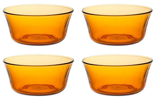 Acan Tradineur - Pack de 4 Boles, Cuencos de Vidrio, Modelo LYS, tazón Resistente a los Golpes y choques térmicos, Apto para lavavajillas (Ámbar - 10,5 x 5 cm)