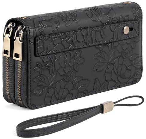GAEKEAO Geldbörse Damen Gross, Portemonnaie Veganes Leder Doppel Reißverschluss Kreditkartenetui, RFID Schutz Clutch Geldbeutel Groß, mit Viel Kartenfächer Wallet, Portmonee für Frauen
