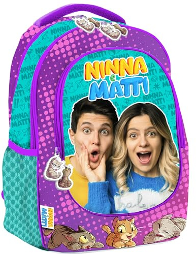 NINNA e MATTI Mochila Escolar Grande para Niños Escuela Primaria, 32 x 21 x 42 cm, Violeta, Large