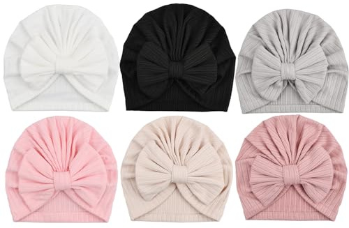 Anseom Bebis flickor nyfödd rosett elastisk turban med knut sjukhushattar för nyfödda hårtillbehör för spädbarn småbarn och barn, Matt, One Size