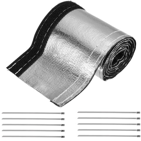 QUARKZMAN 10pz Calore Rivestimento Manicotto Alluminato Argento Guaina 30mm | Acciaio Inox, 1-1/4 ID x 100cm 3,3FT, Cavo Guaina Tubo Filo Calore Protezione, con Gancio e Occhiello, Fascette