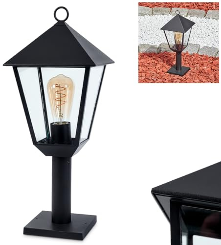 HOFSTEIN Sockelleuchte Anfei, moderne Außenwegeleuchte aus Metall/Glas in Schwarz/Klar, Wegelampe im Antik/Landhaus/Vintage/Retro-Design für Garten, Außenbereich, Hof, Höhe 50 cm, E27, IP44