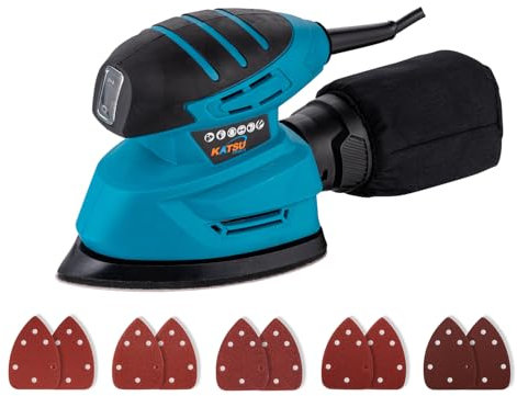 KATSU Tools Levigatrice di Precisione Elettrica 130W, con Aspirazione della Polvere e 10 Fogli Abrasivi, per Decorazione e Rifinitura Mobili (Economico)