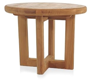 Naturel | Runder Gartentisch aus massivem Teak | Maße 51 x 51 x 40,5 cm | wetterfest | Elegantes und robustes Design